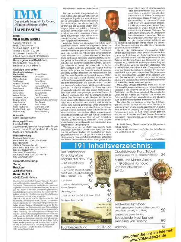Internationales Militaria-Magazin (IMM) Nr 191