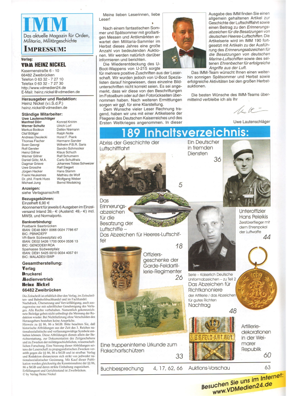 Internationales Militaria-Magazin (IMM) Nr 189