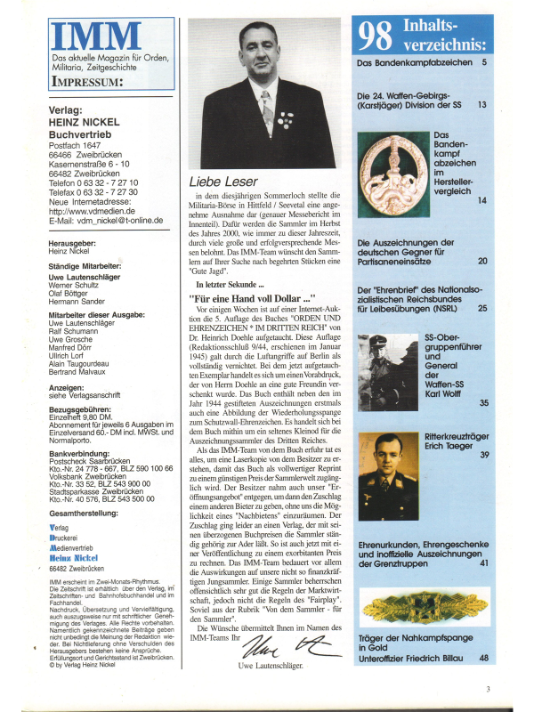 Internationales Militaria-Magazin (IMM) Nr 98